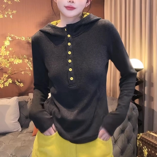 Australian velvet contrast-breasted hooded sweatshirt for women 2025 autumn and winter new simple and fashionable fashionable and versatile long-sleeved top trendy