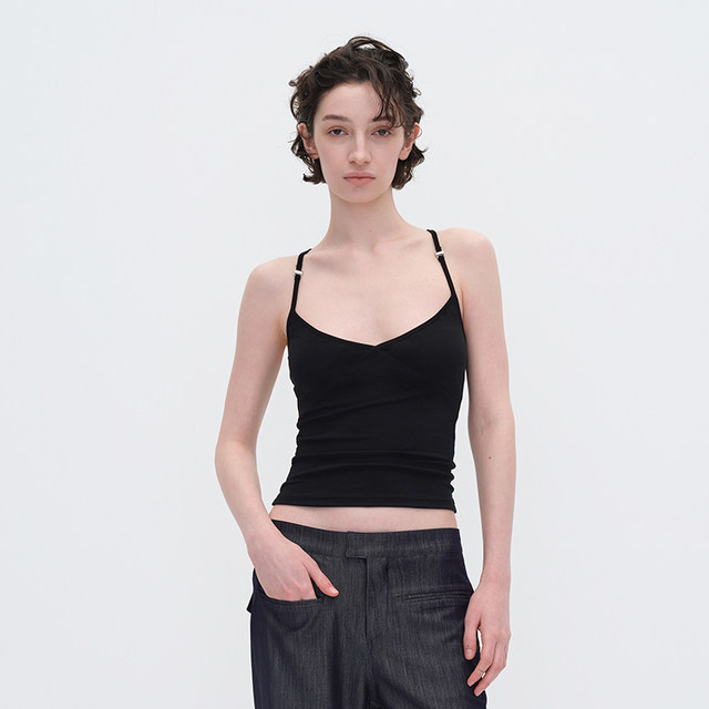 EMPTY PAGE black/white/pink suspender split elastic slim vest versatile base and inner matching