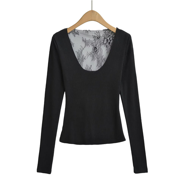 Little Ru European and American hot girl V-neck long-sleeved T-shirt ...