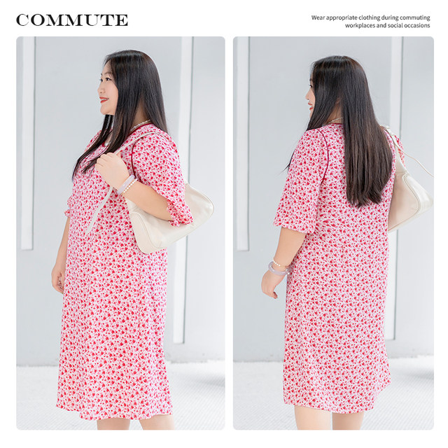 Plus size women's clothing 2025 age-reducing summer new style temperament high-end slimming and fat mm covering the flesh and slimming dress