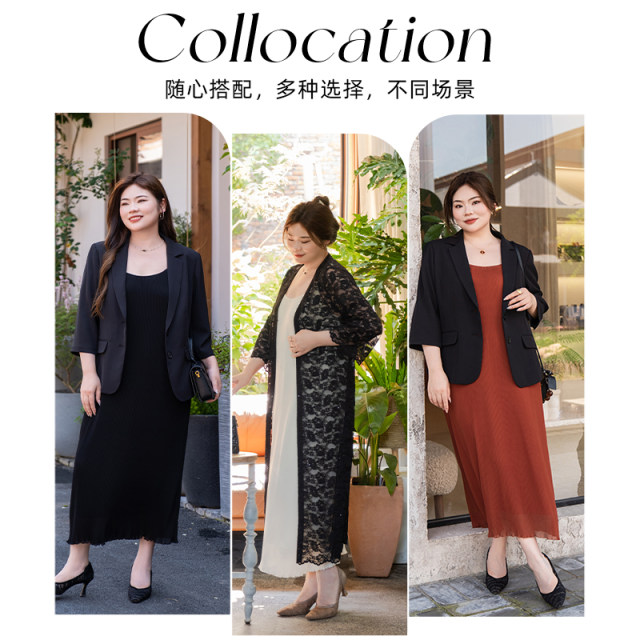Beautiful Inn temperament large size fat mm suspender skirt design sense a line skirt pleated skirt summer
