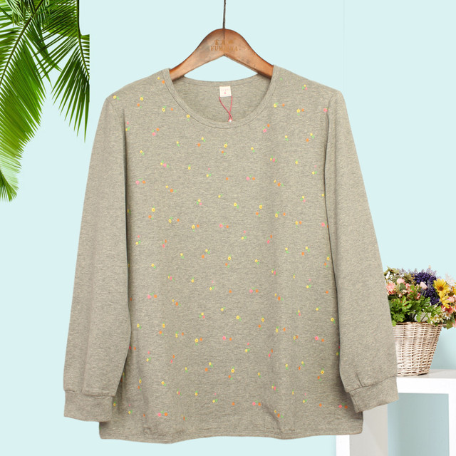 Middle-aged and elderly mothers' autumn long-sleeved 2025 new loose cotton women's tops thin floral printed T-shirts