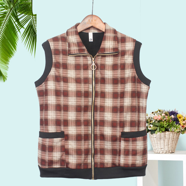 Middle -aged and elderly women's vest new mothers wear vest thin velvet grandma autumn clothing plaid jackets Old people clothes hurried shoulders
