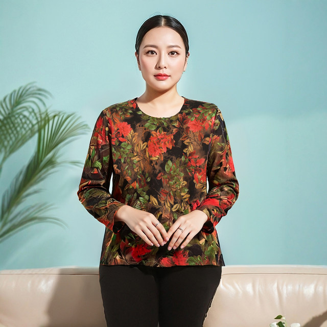 
Middle-aged and elderly 2025 autumn long-sleeved mother's wear round neck loose belly-covering women's top grandma autumn women's T-shirt