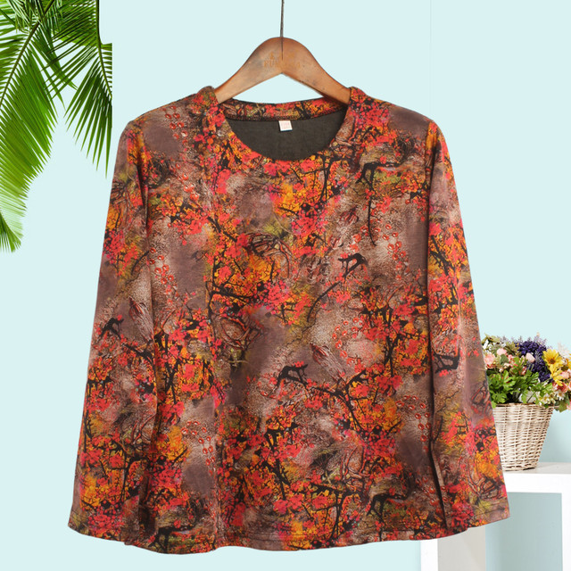 
Middle-aged and elderly 2025 autumn long-sleeved mother's wear round neck loose belly-covering women's top grandma autumn women's T-shirt