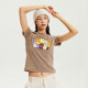 RAPPEYE potted plant embroidered round neck short-sleeved t-shirt for women American retro hottie slim short right shoulder slim top