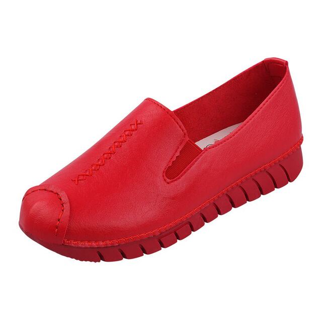 Doodle shoes for women soft sole red one-foot lazy shoes flat sole large size single shoes non-slip mother shoes leather shoes loafer shoes