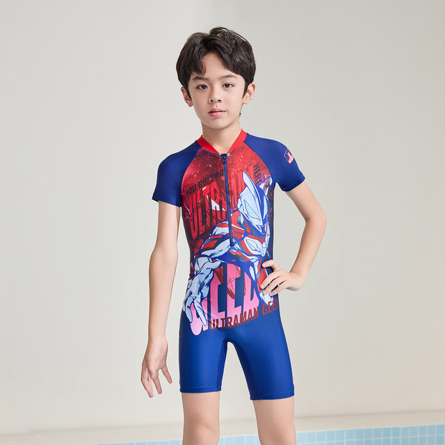 Zoke children's swimsuit one-piece flat corner short-sleeved sun protection swimming training Ultraman zoke boys quick-drying vacation