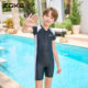 Zhouke children's swimsuit one-piece boxer short-sleeved swimming training zoke boys hot spring quick-drying swimming trunks for middle and large children