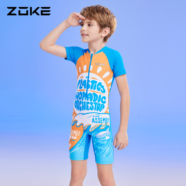 Zhuke children's swimsuit one-piece flat corner swimming training sun protection quick-drying hot spring medium and big children's new boys swimsuit