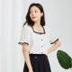 Jinyuan short chiffon shirt for women 2022 summer new fashion polka dot lace square collar short sleeve top A222122