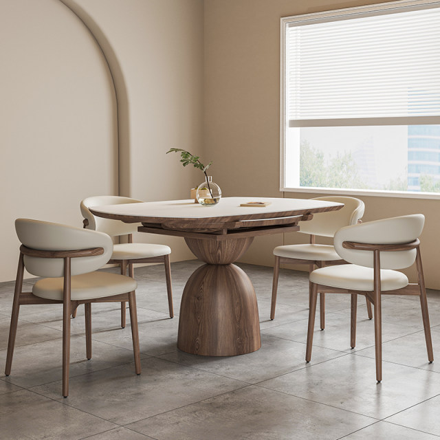 Retractable Nordic modern solid wood rock slab round dining table ...