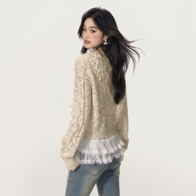 EPTISON retro girl style sweater 2025 spring new round neck loose sweet atmosphere warm top
