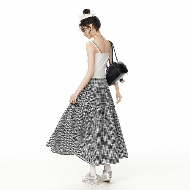 
EPTISON skirt for women 2025 summer new loose sweet bow girl style a line retro plaid skirt