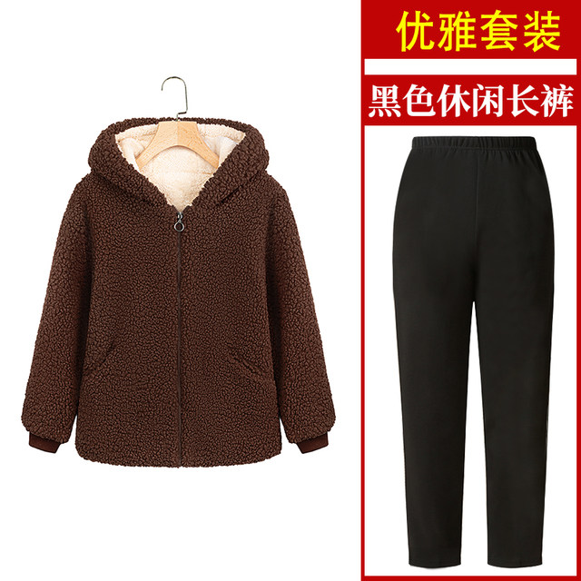 Grandma's winter coat, middle-aged and elderly women's thickened cotton coat, mother's lambswool clothes, mother's wife's hooded cotton-padded jacket