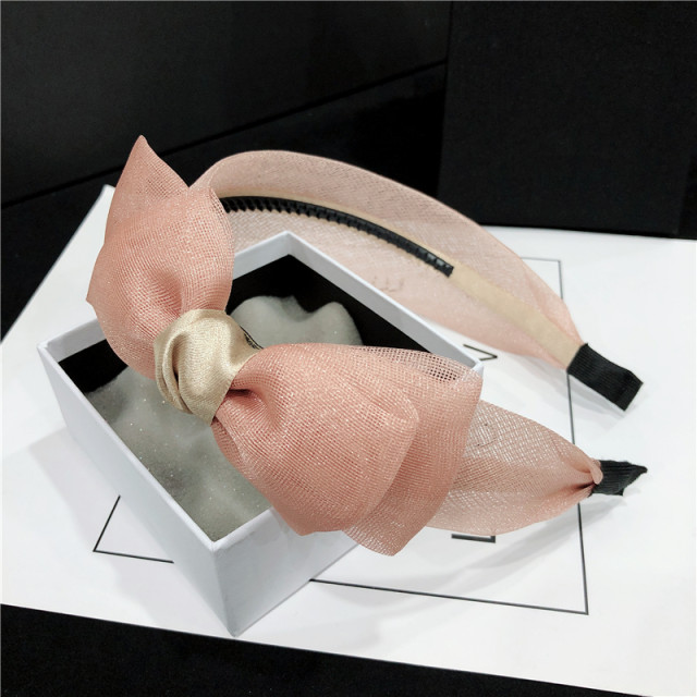 Korean mesh double-layer bow headband anti-slip with toothed wide-edge pressure hairband for women simple temperament versatile hair card