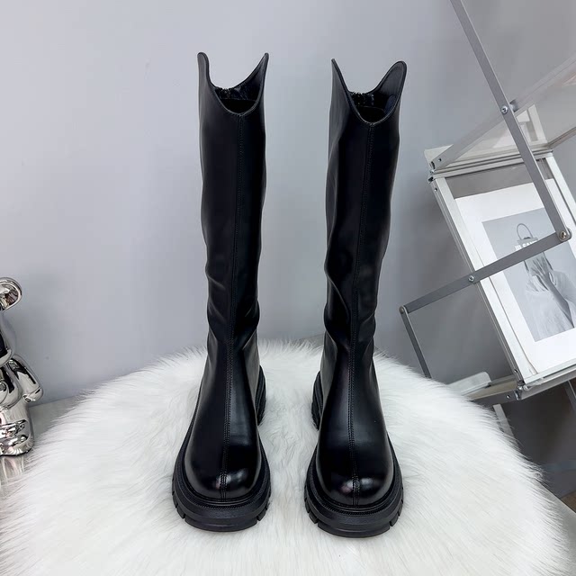 Genuine leather long boots 2025 high tube knight boots women's height increase 6cm thick sole waterproof platform women's motorcycle boots thin boots