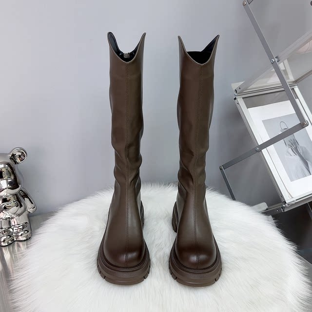 Genuine leather long boots 2025 high tube knight boots women's height increase 6cm thick sole waterproof platform women's motorcycle boots thin boots