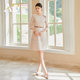 AD Simple and Great Dress Women's temperament seven -point sleeve waist skirt high -end collar OL commute professional dress
