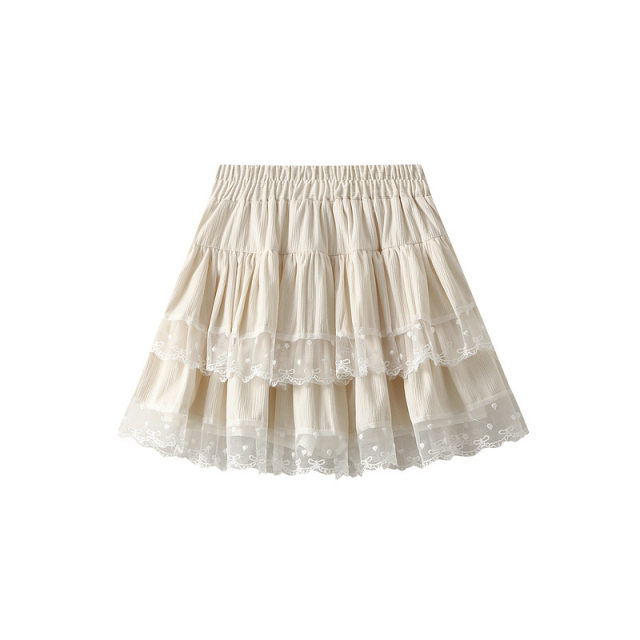 Lace fluffy cake short skirt for women in autumn new large size fat mm high waist slim small a-line gauze skirt 98060