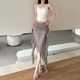 2024 European and American style cross -border summer new women's solid color slimming, thin street fashion high waist network skirt