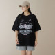 American retro fun printed white black short-sleeved T-shirt for women loose casual 260g pure cotton couple half-sleeved shirt
