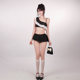 Hot girl's black and white contrasting one-shoulder ruffled skirt bikini, high-end pure lust style and beautiful resort swimsuit