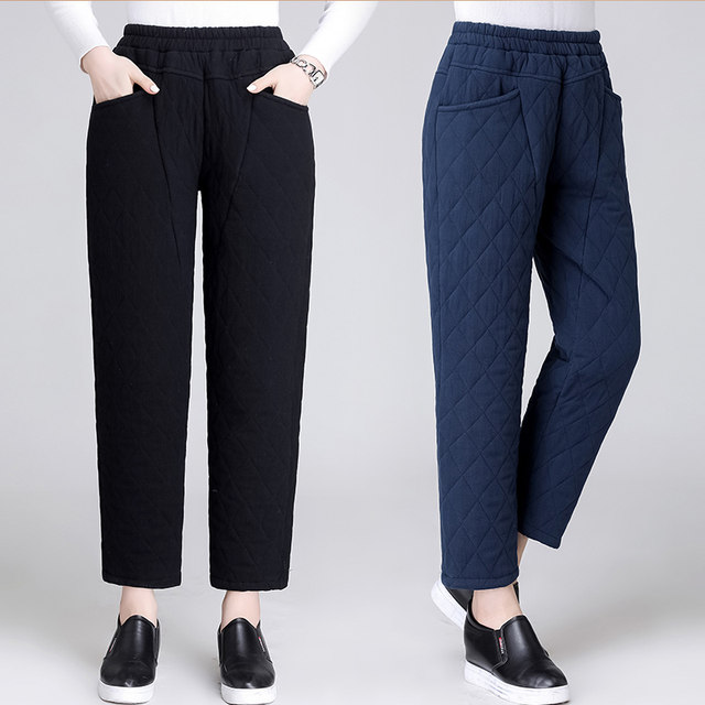 Old lady thin cotton pants middle -aged and elderly high -waist loose straight tube autumn and winter elderly pants children loose grandma clothing mother pants
