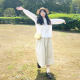 Beige Gongguo Skirt Japanese Literature and Art Fresh Pocket High -waist A -line Skirt is thin and covered with small skirts