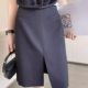 Spring and summer suit front slit skirt extended midi skirt American retro high waist slim A-line skirt drooping women