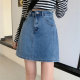 Blue denim short skirt for women 2025 spring and summer retro high waist A-line skirt large size versatile ins slim hip skirt