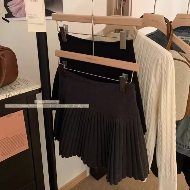 Pure wool pleated skirt spring and summer versatile boots A-line short skirt anti-exposure high-waisted slim organ skirt