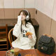 Chic port breeze letter white hooded sweater female autumn and winter plus velvet bf lazy wind niche tide ins jacket