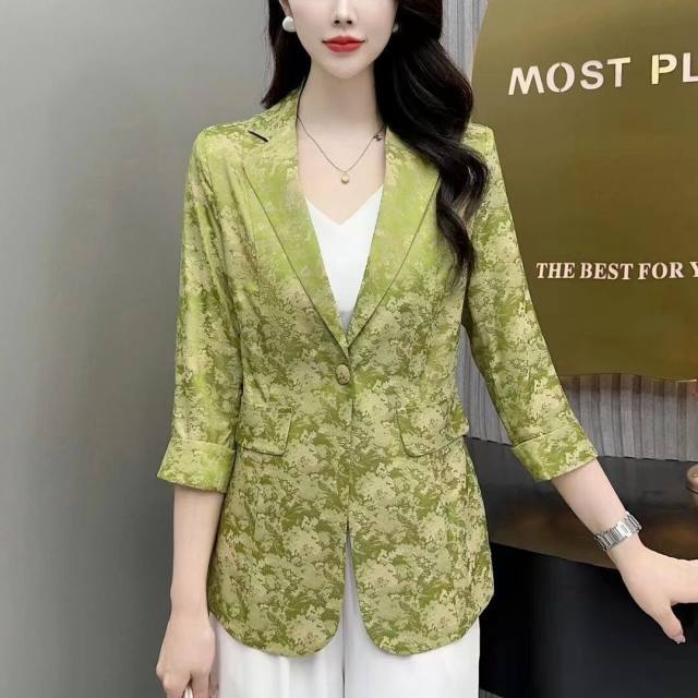 Jiehua suit jacket female new Korean version of casual high -end small suit printing spring and summer thin blossom jacket shirt