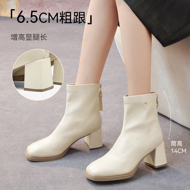 
Best Picture 25 winter shopping mall new high-heeled white short boots plus velvet French slim ankle boots for women