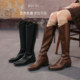 Best Rose Knight 25 winter new style plus velvet brown large cavalry boots women's high boots B7201DG5