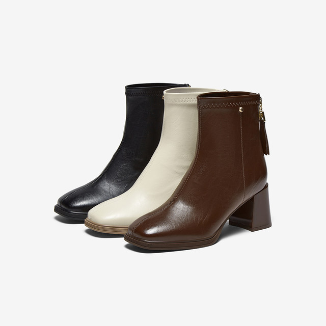 
Best Picture 25 winter shopping mall new high-heeled white short boots plus velvet French slim ankle boots for women