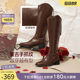 Best Rose Knight 25 winter new style plus velvet brown large cavalry boots women's high boots B7201DG5