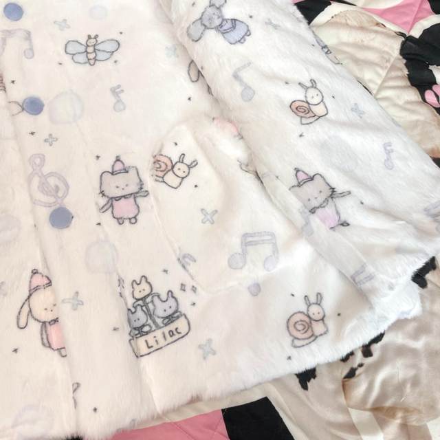 Ruibbit white musical notes imitation rabbit fur coat round neck long sleeve autumn and winter top plush cute subculture girl