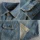 Sleeve patch splicing heavy wash old retro denim shirt men loose hard trendy youth shirt