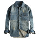 Sleeve patch splicing heavy wash old retro denim shirt men loose hard trendy youth shirt
