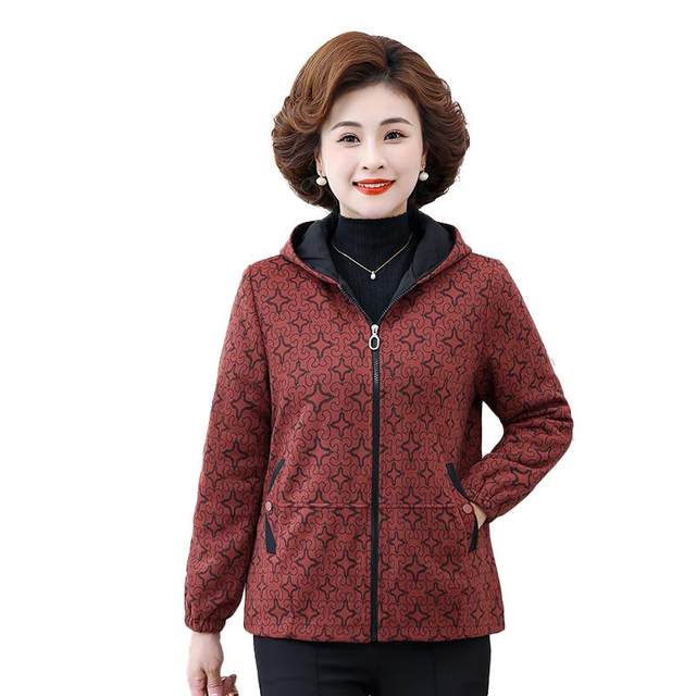 Plus size mother's autumn velvet hooded jacket new style middle-aged and elderly women's velvet warm casual top