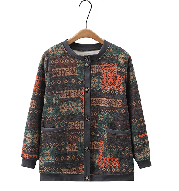 Fat mother's coat plus fat plus large size middle-aged and elderly female grandmother's special body plus velvet warm autumn and winter sweater cardigan