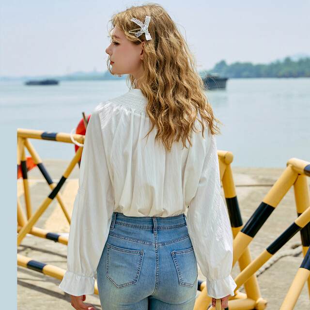 A02 Blade Black Low Low Large Fun Sleeve Women's Shirt 2025 Spring Sweet and Constellation Simple Jacket