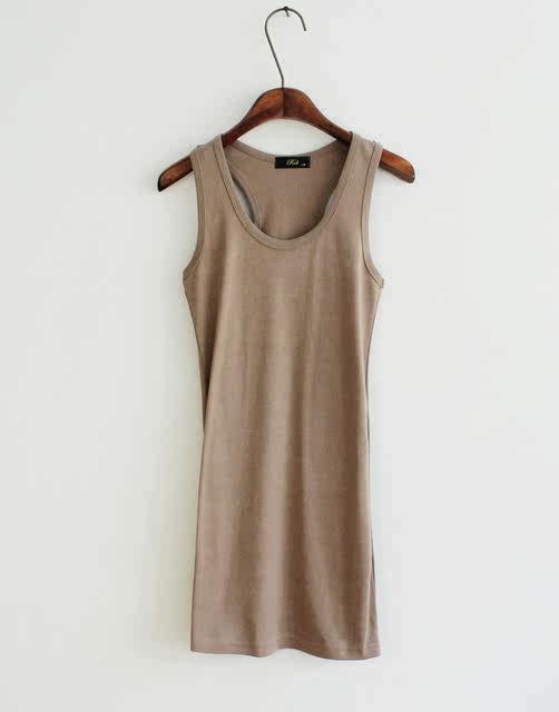 Pure cotton spring and summer base shirt suspender vest skirt women's I-line dress mid-length hip slim vest