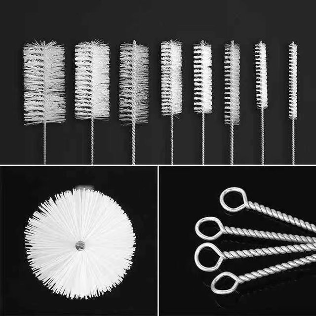 High temperature resistant nylon wire brush White plastic nylon wire milk tube long handle inner hole test tube cleaning glass bottle cleaning brush