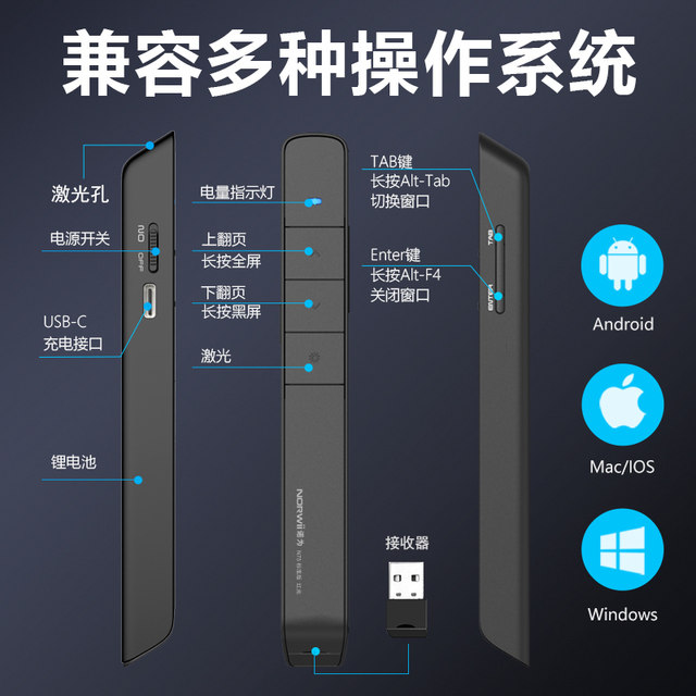 Nuowei N31/N75 ppt page turn pen teacher uses multi-function page turn stylus for Xiwo Honghe whiteboard teaching all-in-one electronic laser pen for class infrared remote control charging model