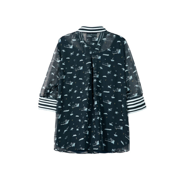 Ish Xia Lanwei five -point sleeve printed chiffon shirt female summer new design sense shows thin shirt fake two tops