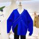 Design buttons lazy v-neck Typhoon solid color loose large size New Year red knitted sweater jacket women's fashion
