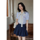 Ximeng 2025 new spring and summer French lace bow puff sleeve striped design niche shirt top for women